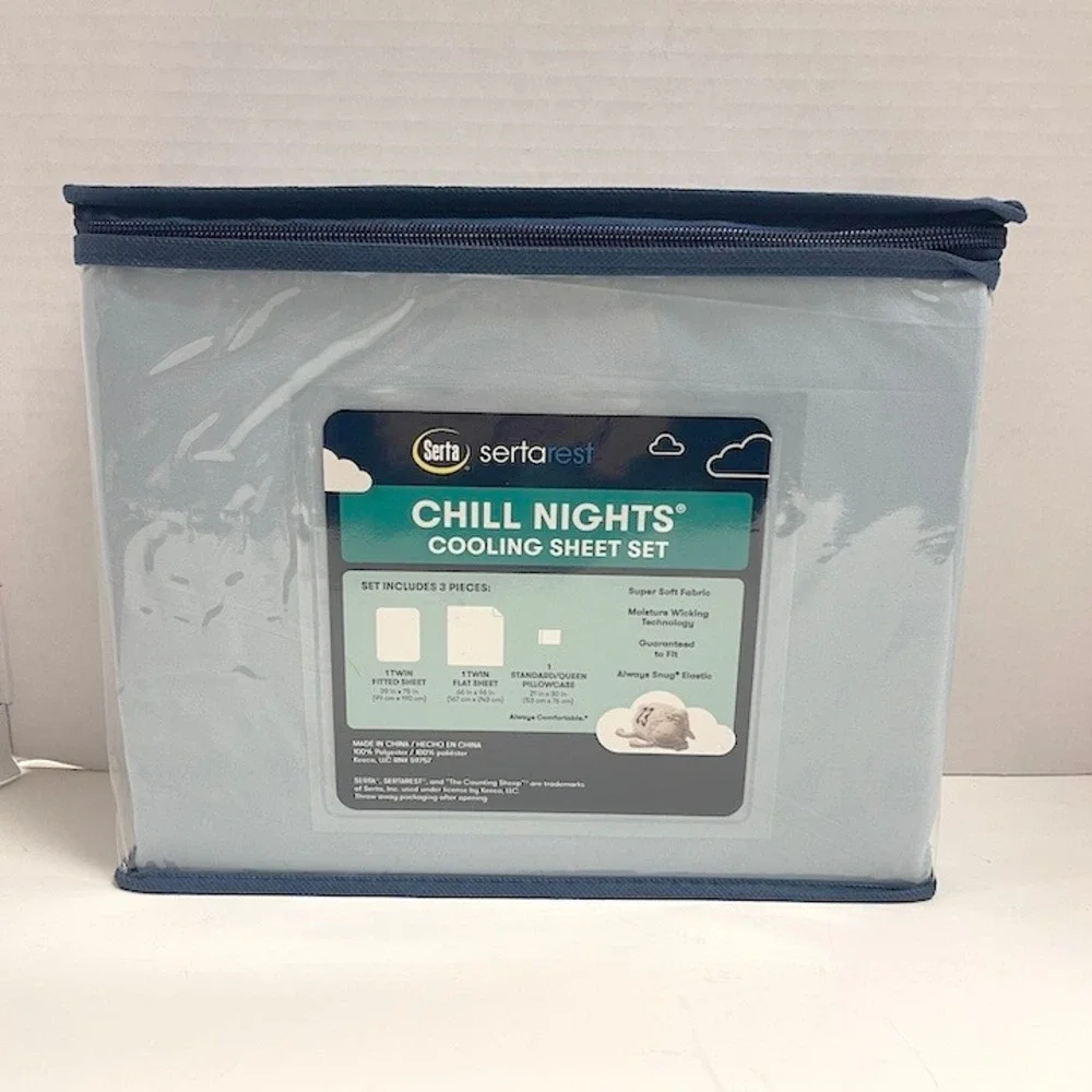 Serta Chill Nights Twin Cooling Sheet Set LIGHT BLUE New in Package